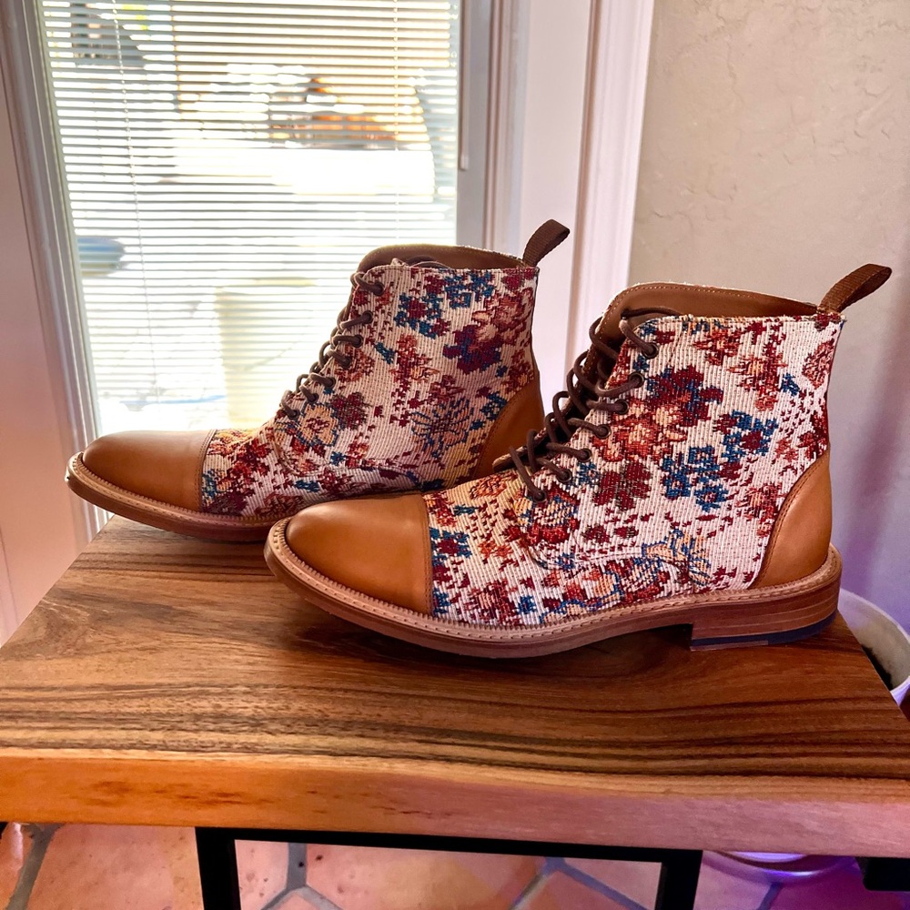 Taft Floral Tapestry Lace-Up Boots
